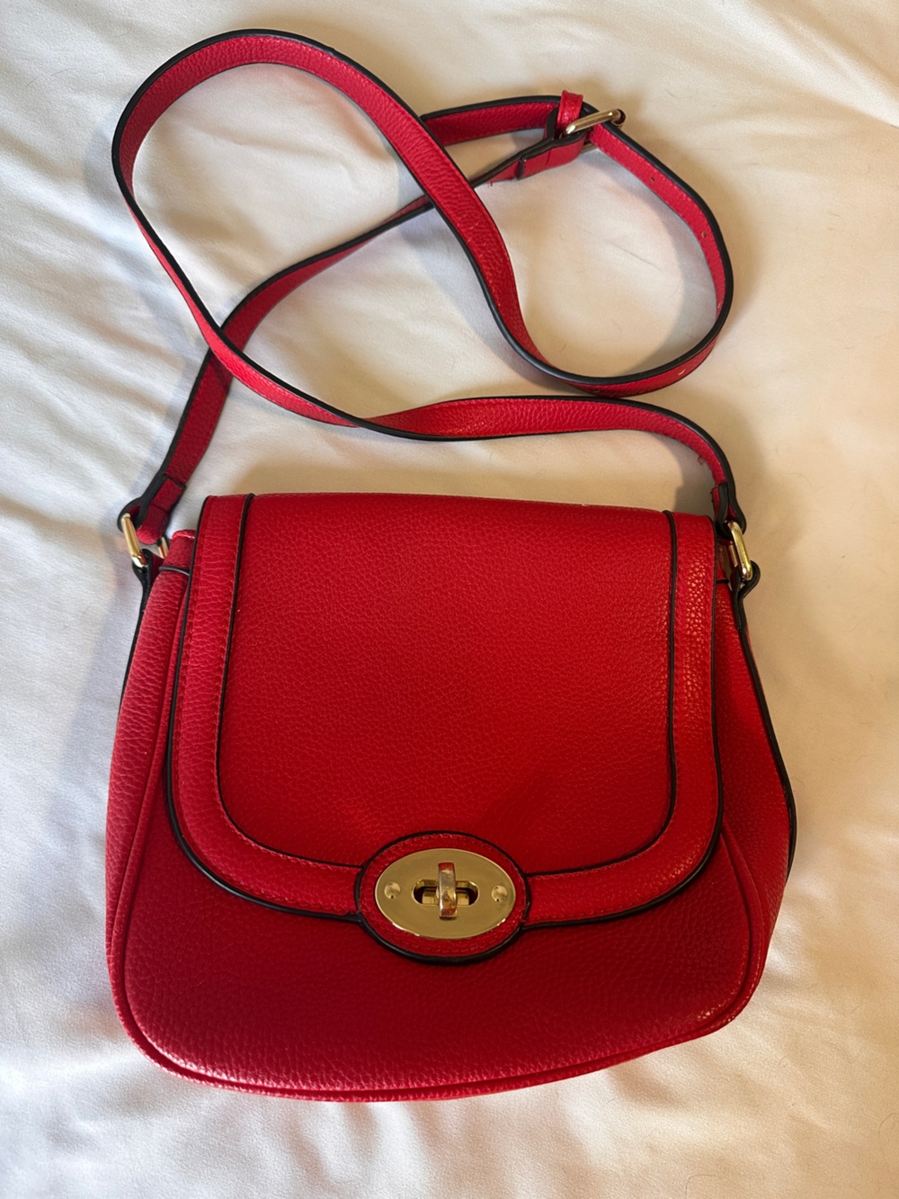 Red Crossbody Bag with Gold Hardware
